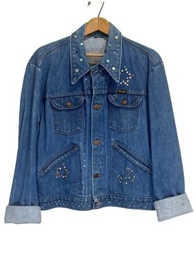 Vintage Wrangler Celestial Denim Jacket Star Moon Rhinestone Embellished L/XL